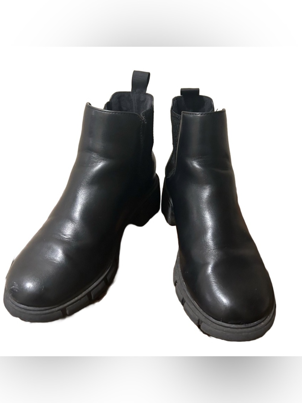 Athlefit Girls Sz 3 Black Chunky Heel Chelsea Boot w/Stretch Fabric Sides
